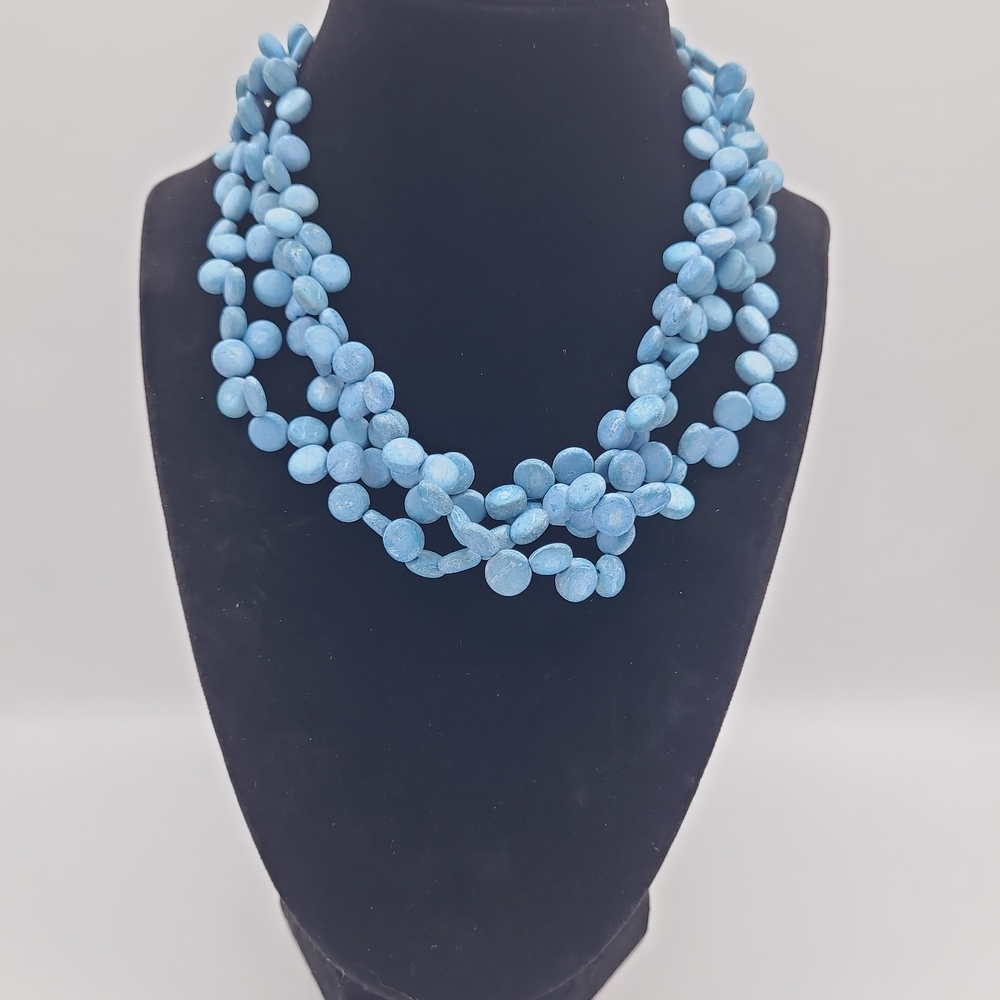 Blue Beaded Layered Necklace Multi Strand Beachy Boho